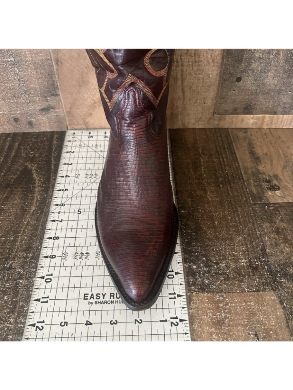 Los Altos Vintage Teju Lizard Burgundy Western Cowboy Boots Mens 10 EE - Picture 5 of 12